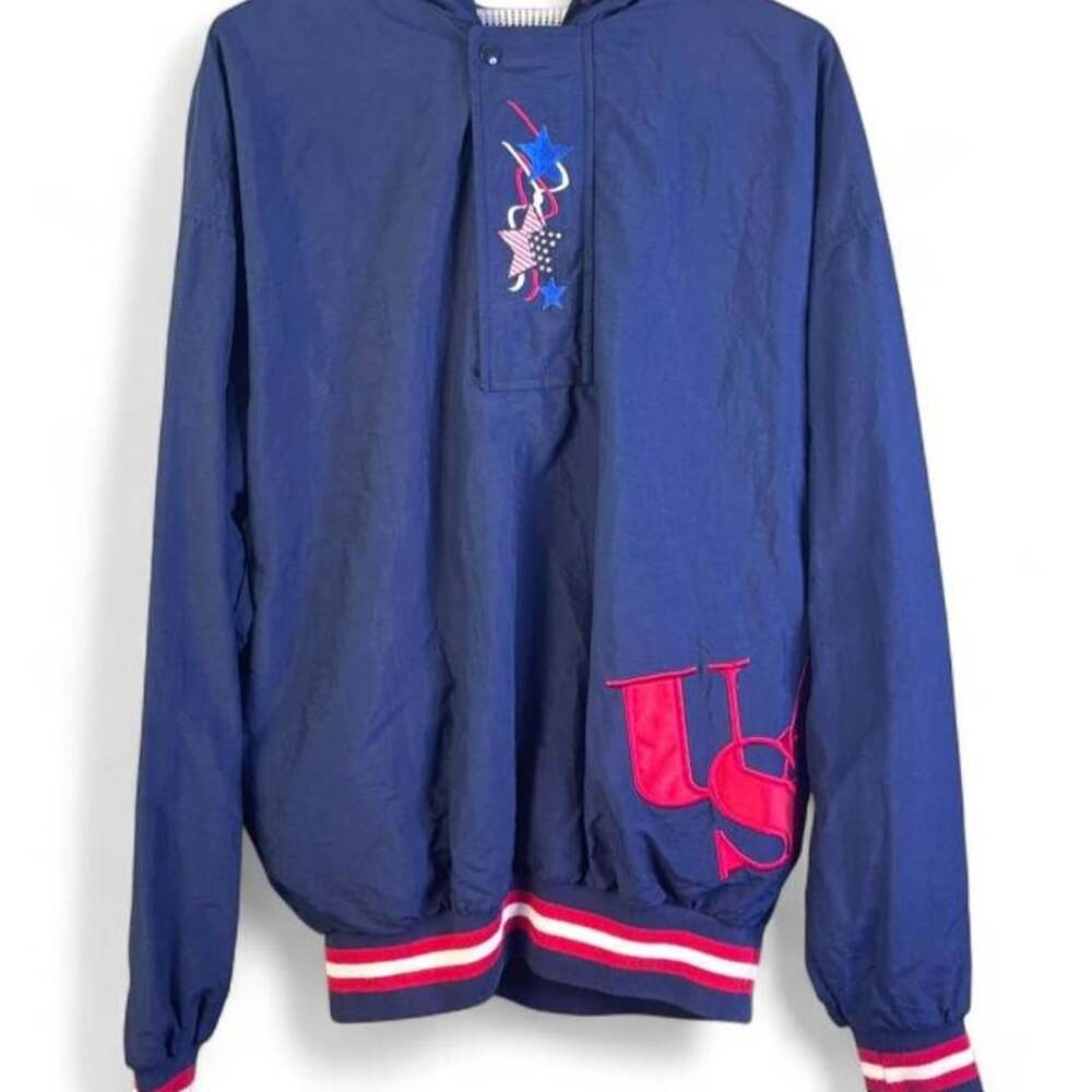 Legends USA Windbreaker Pullover Jacket Size L Navy Blue Patriotic
